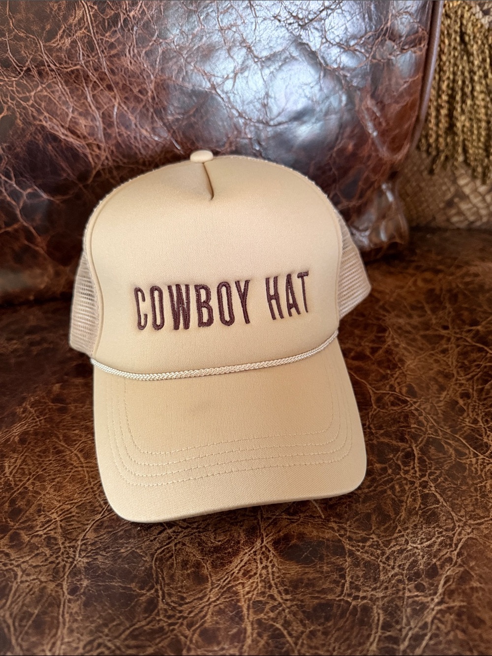 Altar'd State Tan 'Cowboy Hat' Embroidered Trucker Cap